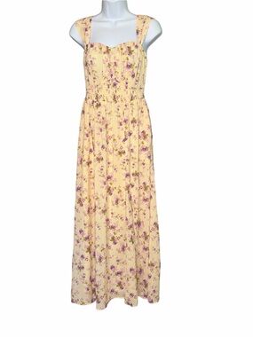 NWT Grace Karin Floral Maxi Dress Cream Purple Smocked Cottagecore Size Small